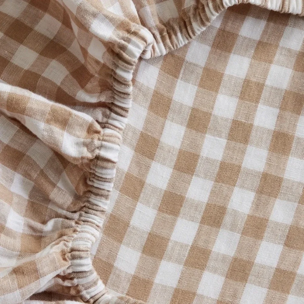 Quince Cafe Gingham Organic Cotton Sheet Set King Fitted Sheet 2 Shams 3Pc Set